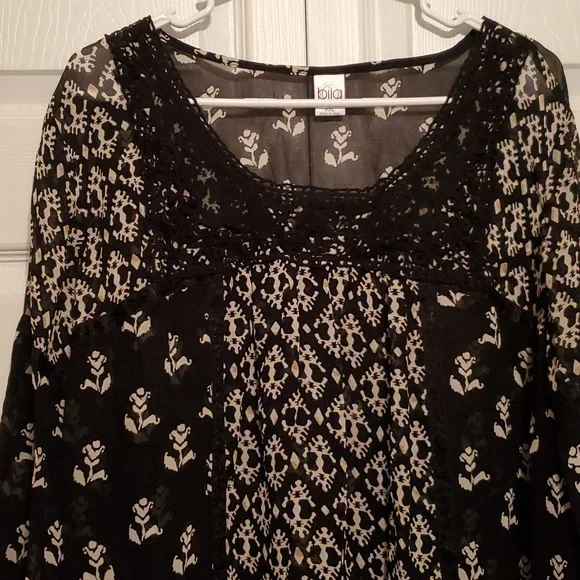 NWOT Bila Women's Boho Style Black & White Floral Sheer Top  Size XXL - Picture 2 of 10